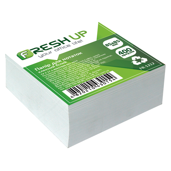 Блок паперу для нотаток 85х85мм., 400 арк., клеєний, Білий Fresh Up